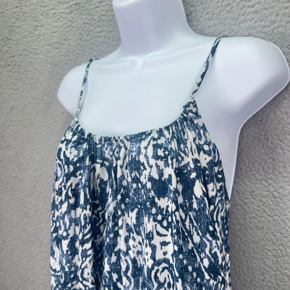 Abercrombie Dress Womens L Blue White Batik Tiered Maxi Tie Strap Boho Beach